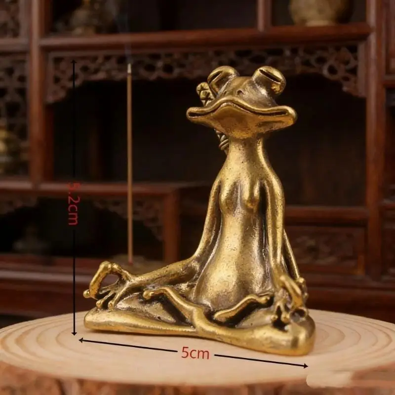 Alloy Zen Meditation Frog Statue Vintage Texture Small Size For Tea Table Home
