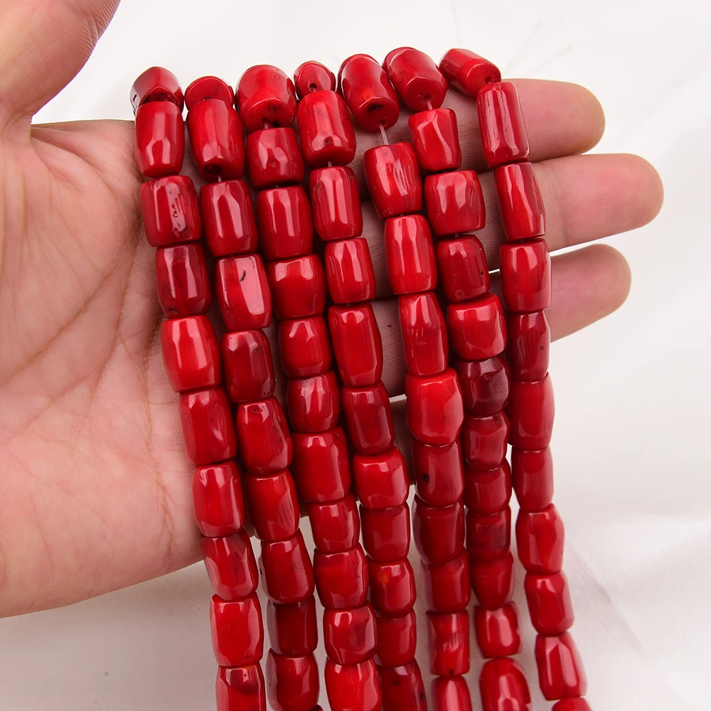 

APDGG A+ Natural Freedom Irregular Cylinder Red Coral Gems Stone Loose Beads 15.5'' Strands Jewelry Making DIY