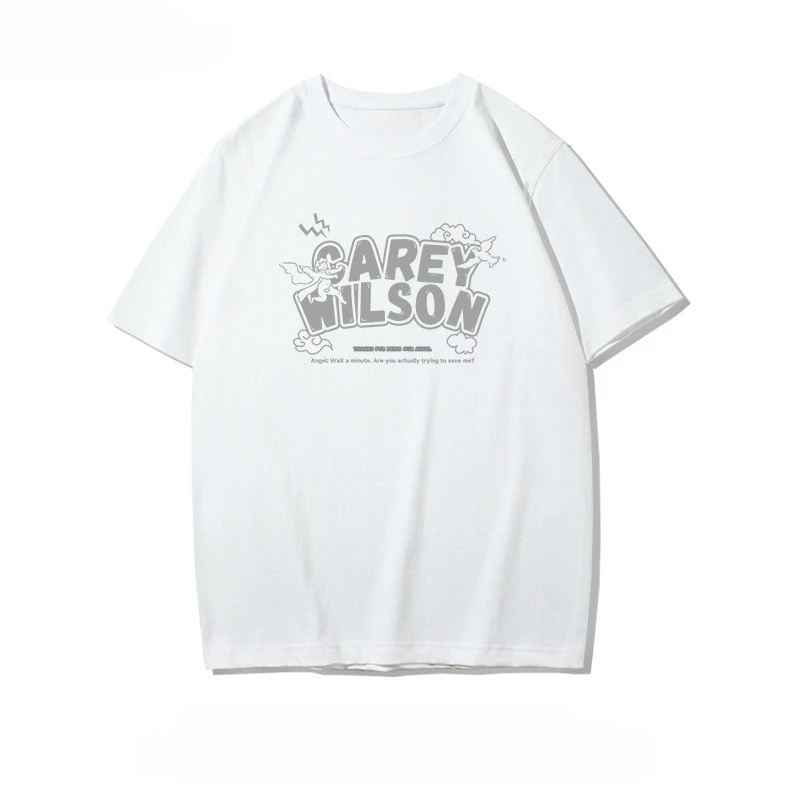 2025 صيف جديد الملاك الأمريكي تي شيرت مطبوع فضفاض وعصري قصير الأكمام القطن الشارع الشهير للرجال والنساء