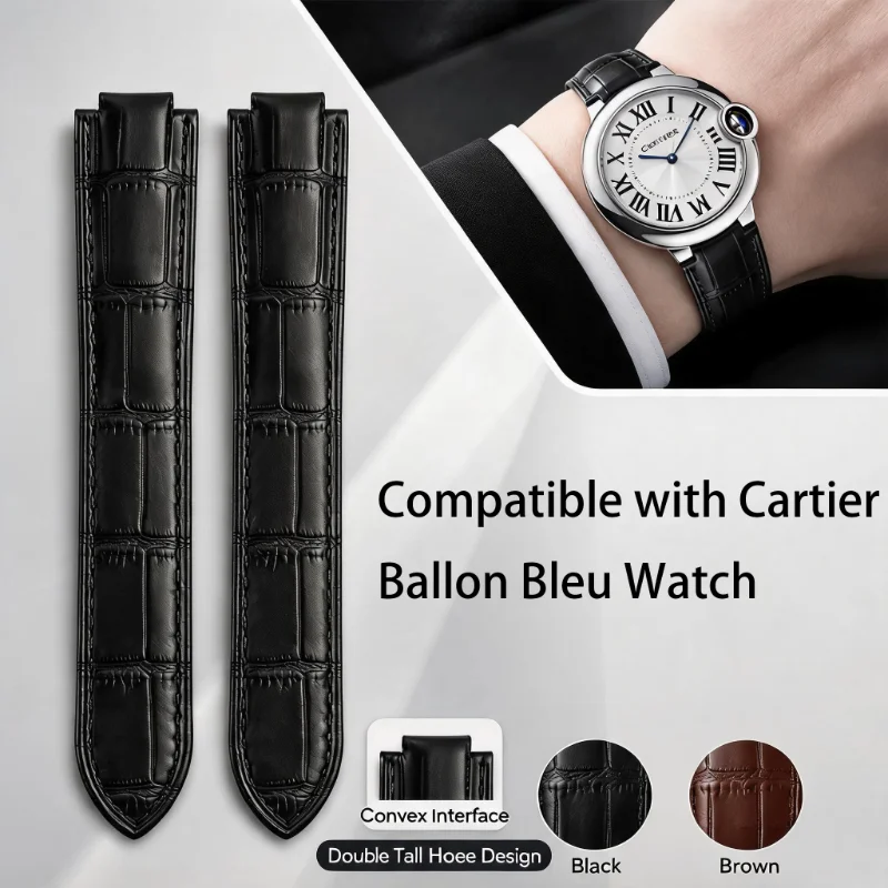 For Cartier Ballon Bleu Collection Genuine Leather Watch Strap 20mm 18mm 16mm Unisex Replacement Wristband Watch Accessories