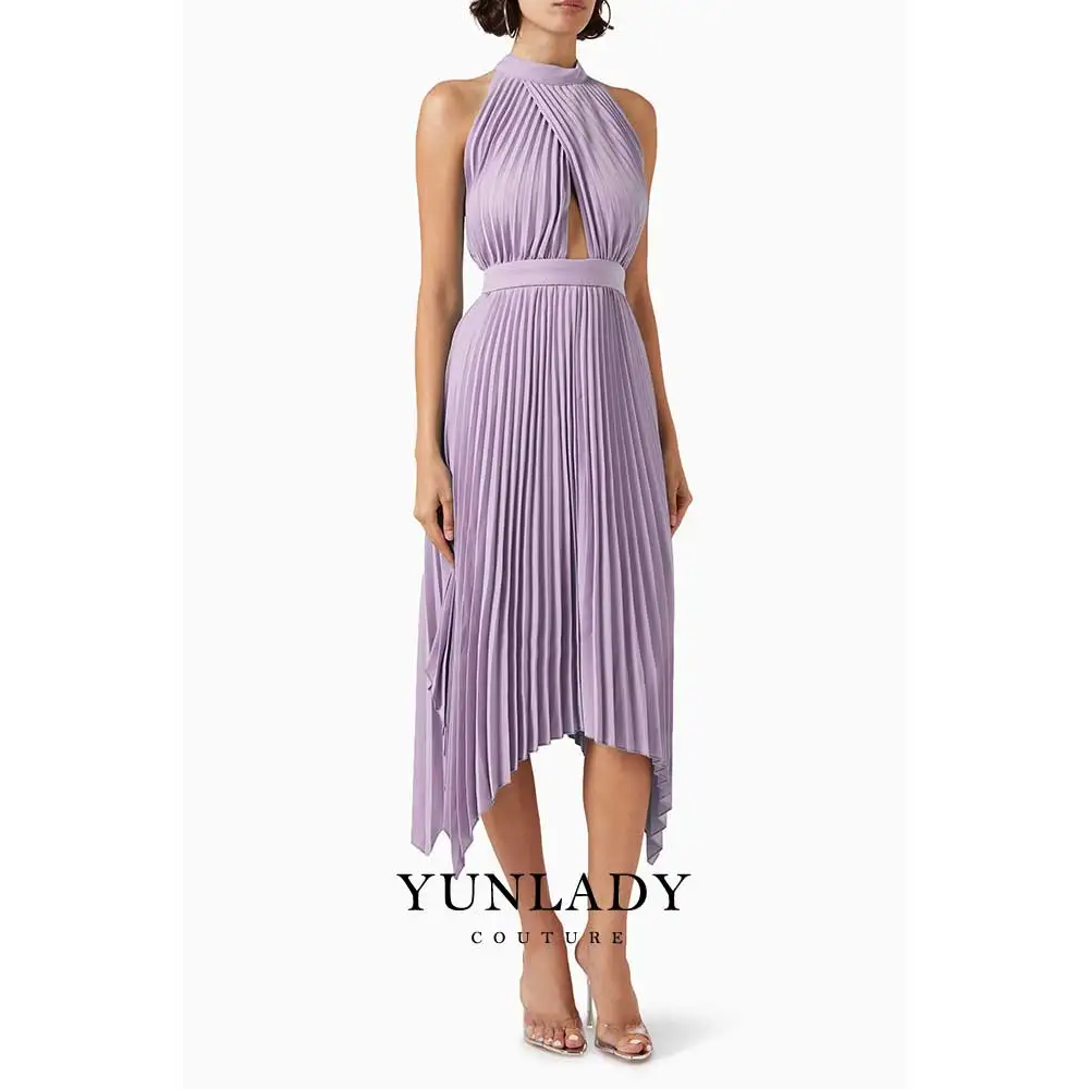 YUNLAN-vestido de noche Midi con espalda Halter para mujer, vestido de fiesta sin mangas, color morado, color azul, 2024