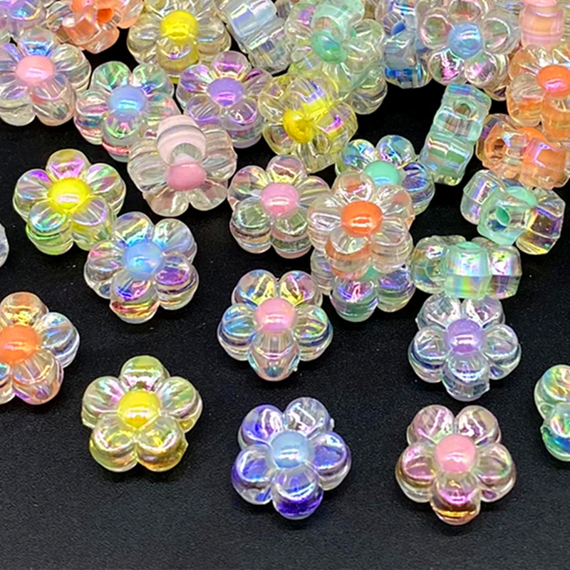 30pcs/lot 12mm AB Color Acrylic Sunflowers Beads Loose Spacer  for Jewelry Making DIY Handmade Accessories