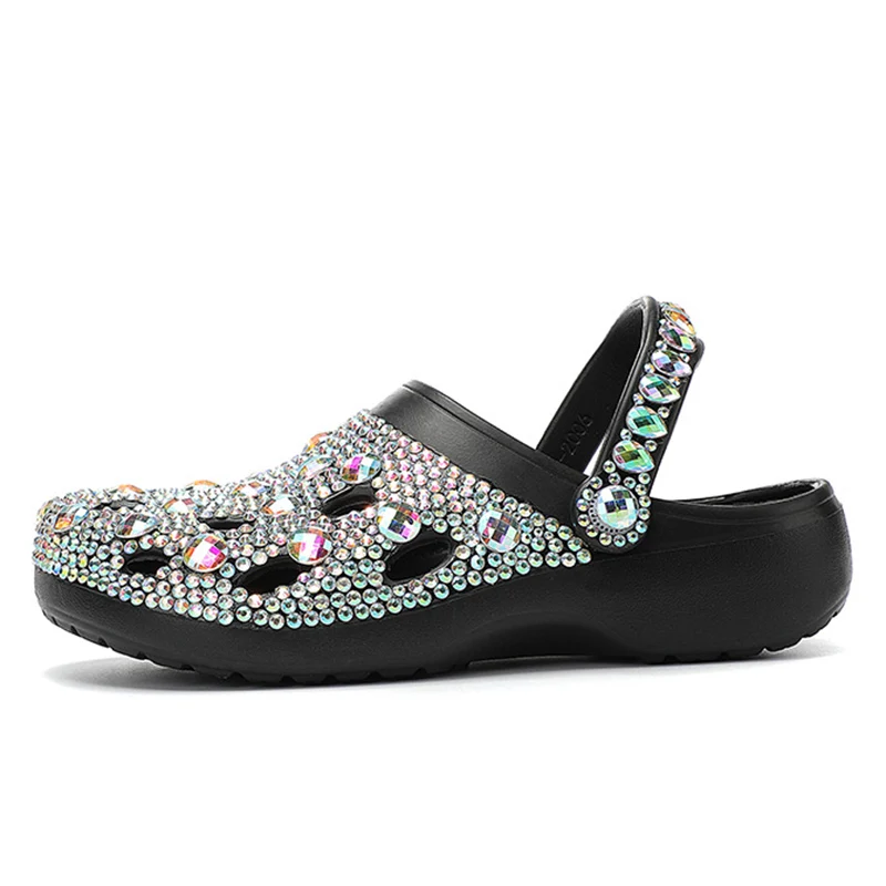 Sandálias com strass em EVA para mulheres, slides de praia, flip flop, moda suave, sapatos casuais femininos, luxo, verão, 35-41