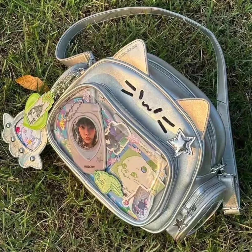 

Zipper Bag Kawaii Cat Itabag PU Idol Merchandise Storage Transparent Pocket Cotton Bag Small Item Bag Fashion Backpacks Men