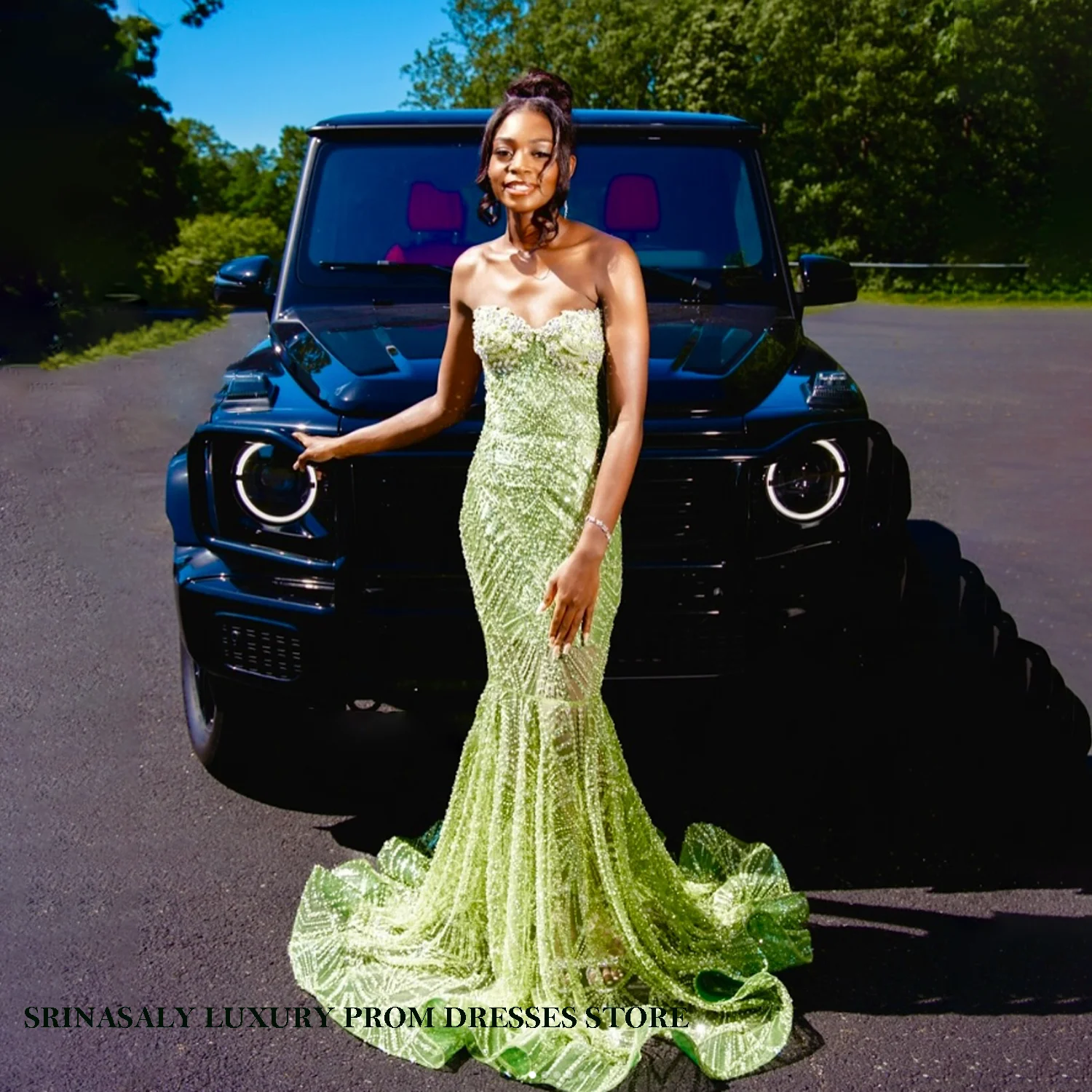 맞춤형 아소 에비 인어 프로미 드레스 비즈 크리스탈 정장 이브닝 파티 갈라 가운 섹시 시스루 생일 드레스