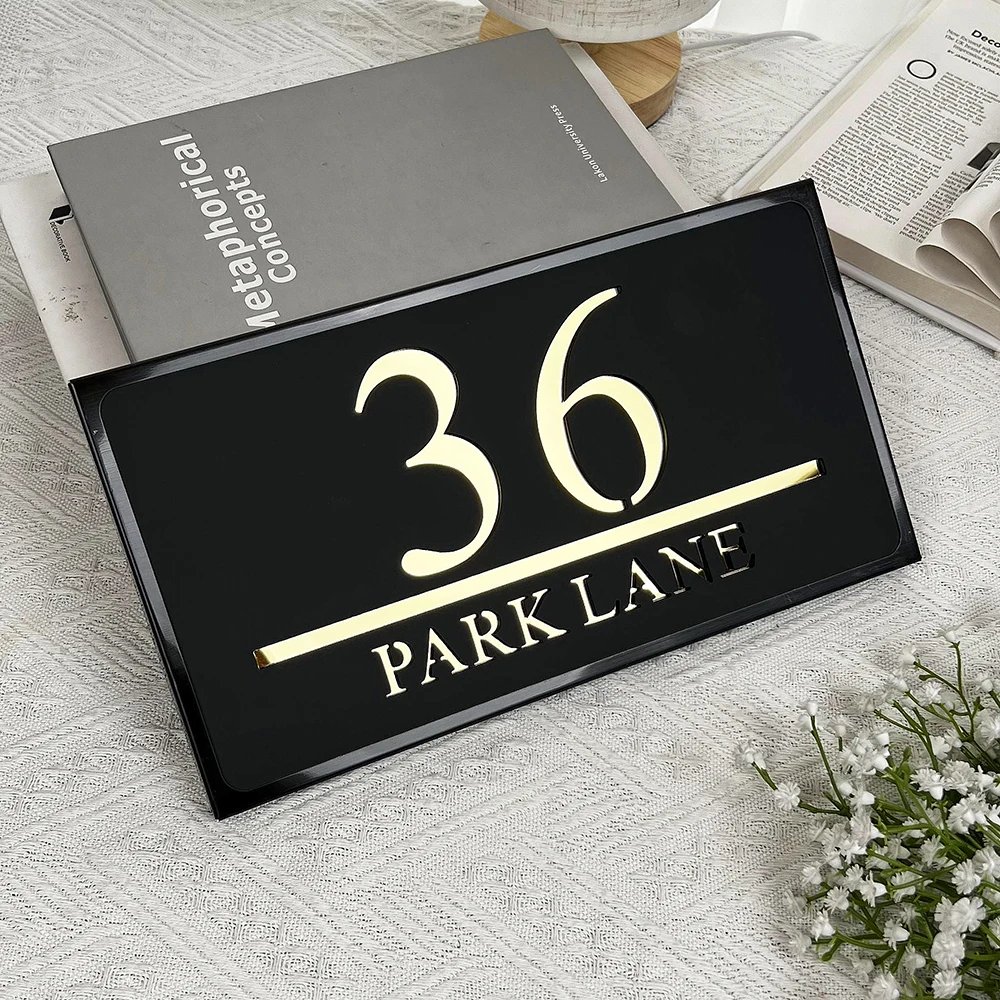 

Custom Modern Entrance Sign For Home House Number Outdoor Acrylic Address Plaque Stainless Steel Door Plate Family Name Sign