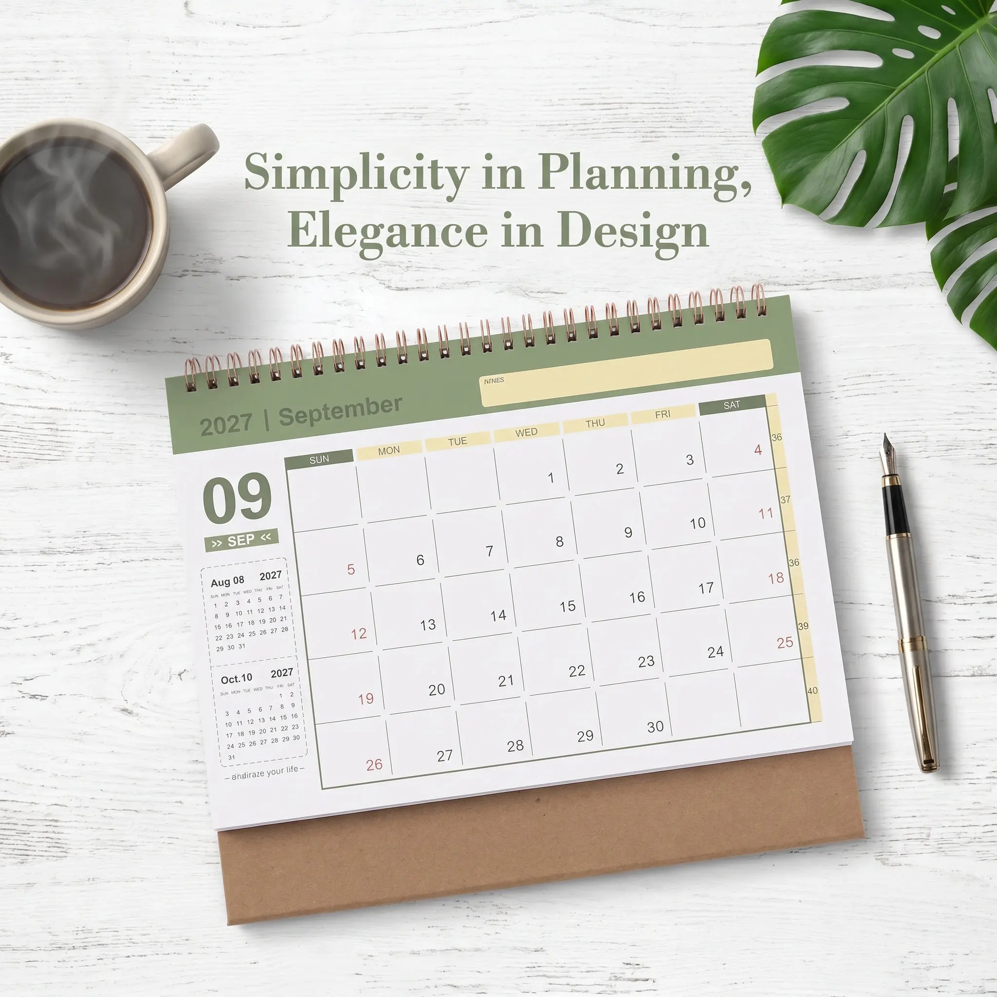 2027 Desktop Calendar Spiral Bound with Standing Easel Large Date Format Thick Non Bleed Paper for Office Organization Student