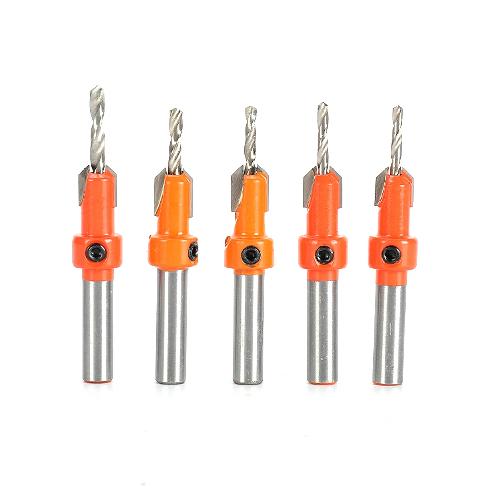 Woodworking Screw Drill Bit, Hexagon Shank Countersink Bit, Adjustable Depth, Quick Replacement, YG8 Alloy Blade, 5 Sizes