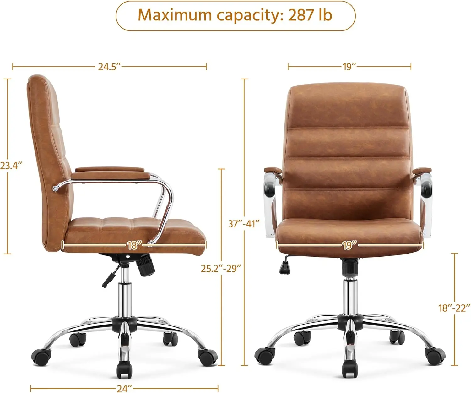 Ergonomic office chair with armrests and 360 ° rotating PU leather height adjustable executive chair