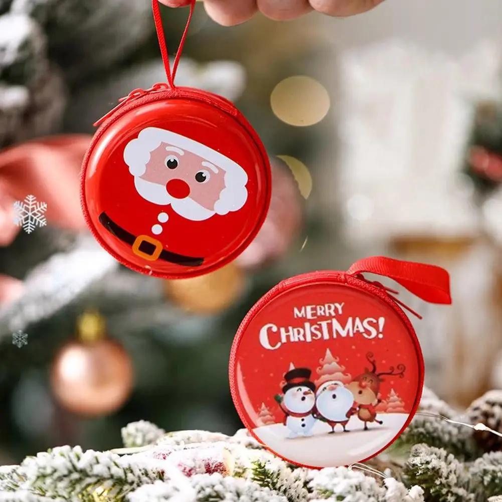 1PC Cartoon Coin Purse Children's Coin Purse Christmas Bag Zipper Square Pattern Wallet Round Theme Gift Coin Cristmas A8K3
