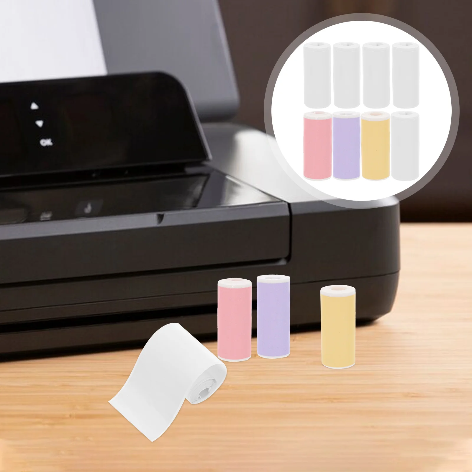 8 Rolls Mini Thermal Printer Sticker Paper Waterproof Self-Adhesive Label Rolls For Portable Printers Office School Diy