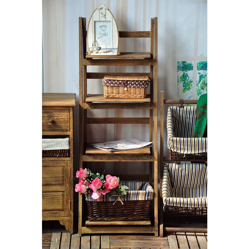

Solid wood shelves floor-to-ceiling, balcony succulent flower pot shelves small space, living room folding simple antique