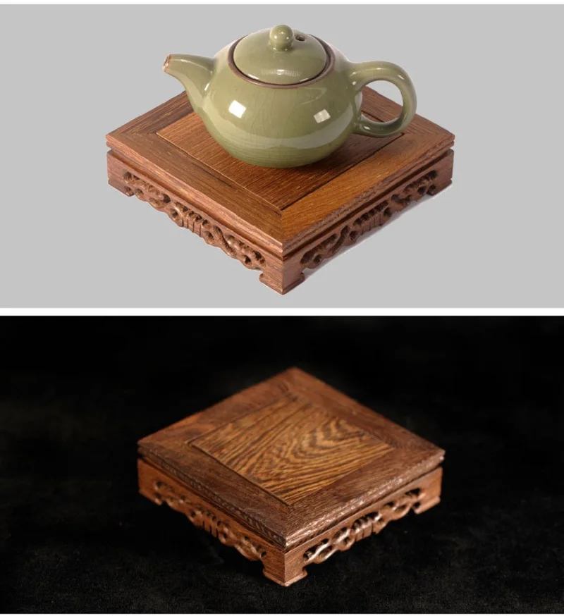 Retro Wooden Tea Tray Table Delicate Small Square Teapot Base Vase Decor Solid Wood Bonsai Pedestal Base Home Decor Gift