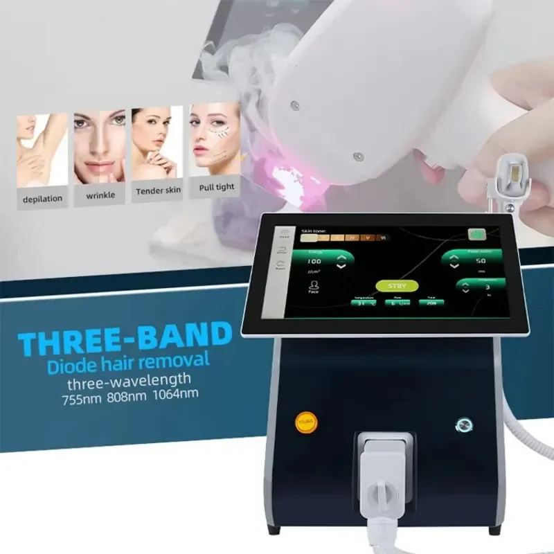 

Diode Laser Hair Removal Machine 755 808 1064nm Triple Wavelength Ice Cooling Painless Permanent Hair Removal All Skin Types