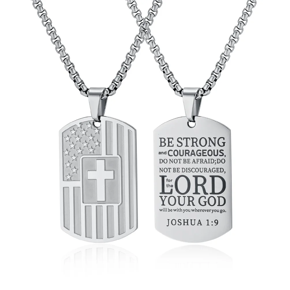 العلم الأمريكي نجمة Spangled راية الصليب الفولاذ المقاوم للصدأ العسكرية العلامة التجارية قلادة سترة سلسلة المعلقات مجوهرات الحفلات