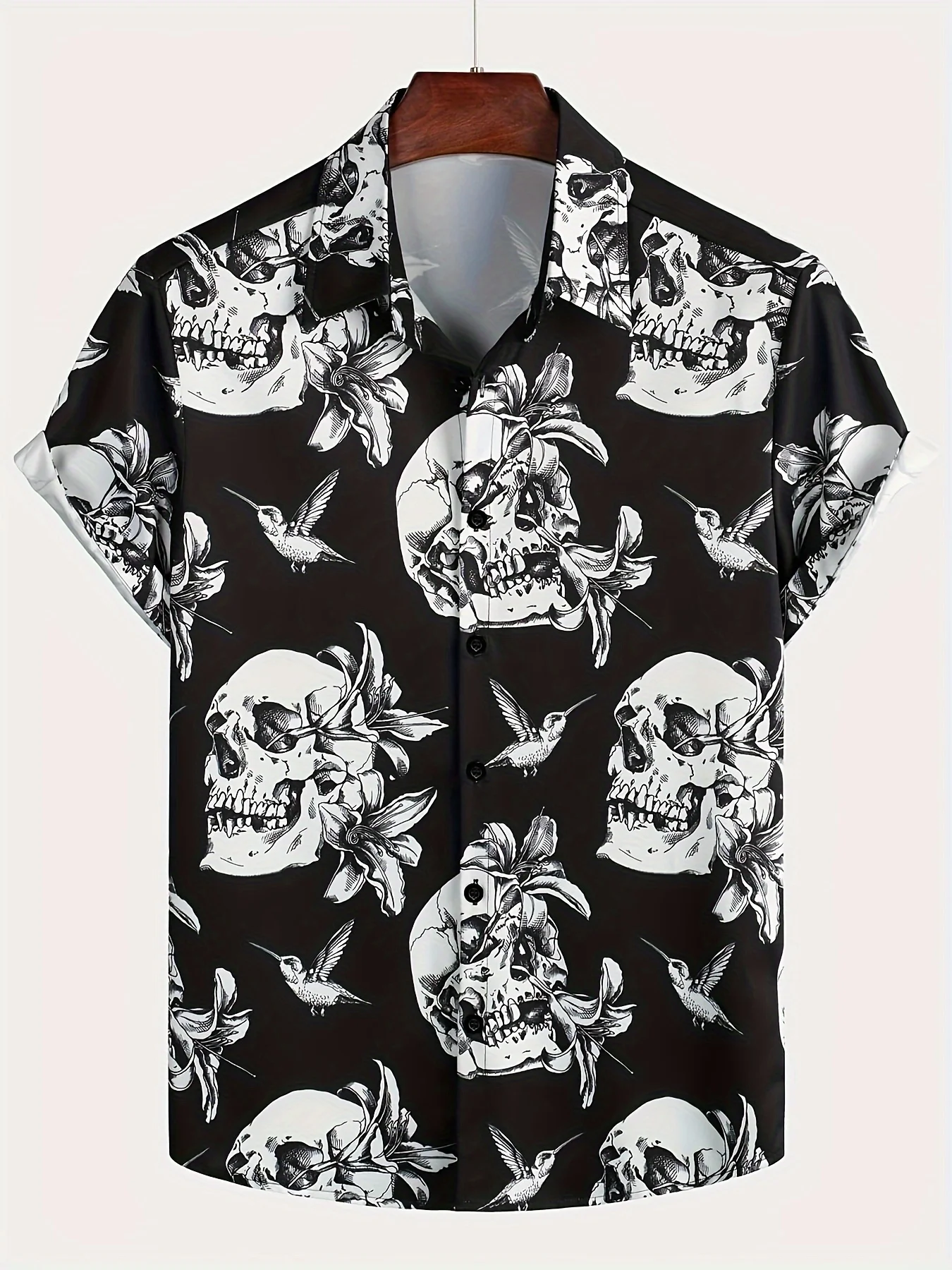 

2026 Summer New Style Men's Short-Sleeved Shirt with 3D Skull Print Casual Fashionable Comfortable Soft Breathable