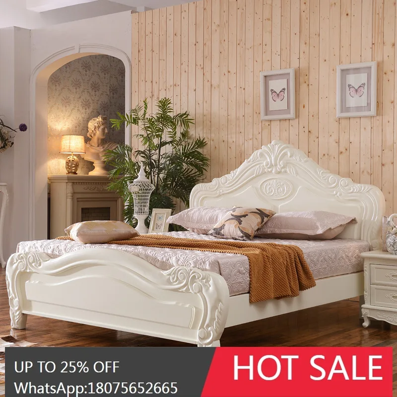 

MJY European Style Solid Wood Bed Ivory White Double High Box Storage Bed