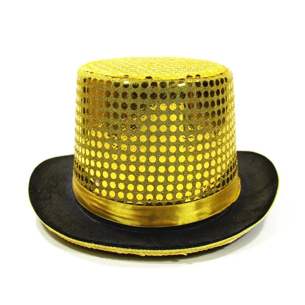 Retro Sequined Magician Top Hat Glitter Performance Prop Hat Jazz Hat Stage Lighting Focusing Hat