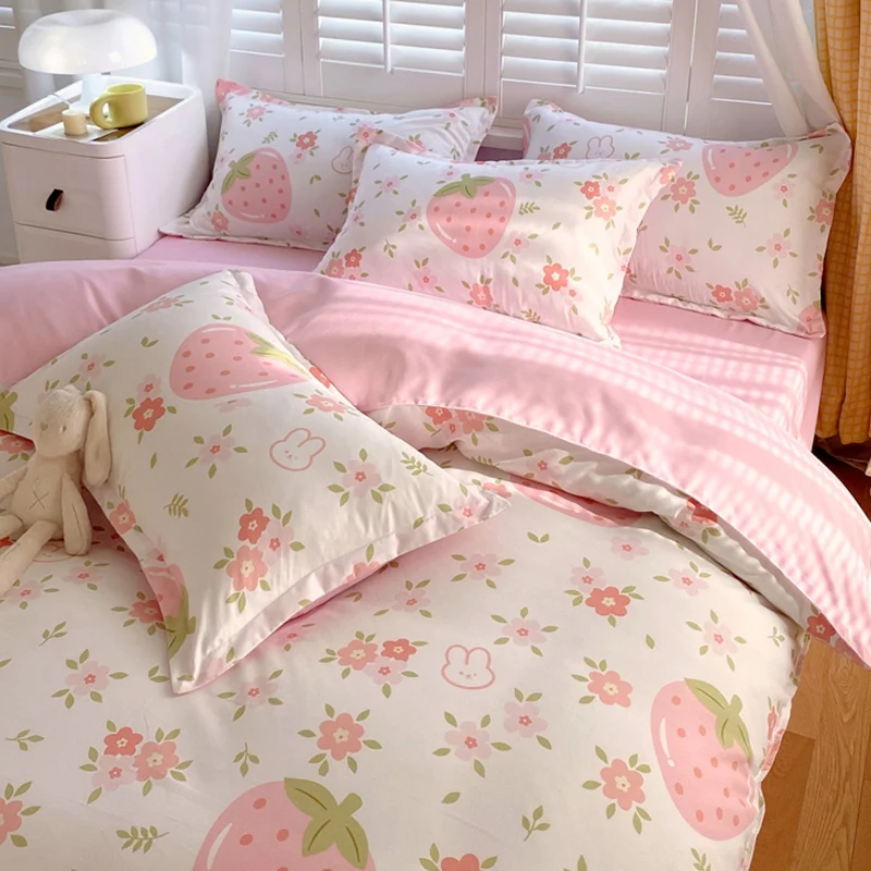 Imagem -02 - Beddingoutlet-conjunto de Cama Impressão Morango para Crianças Capa de Edredão Colcha Microfibra Twin Size Room Decor Teen Girls