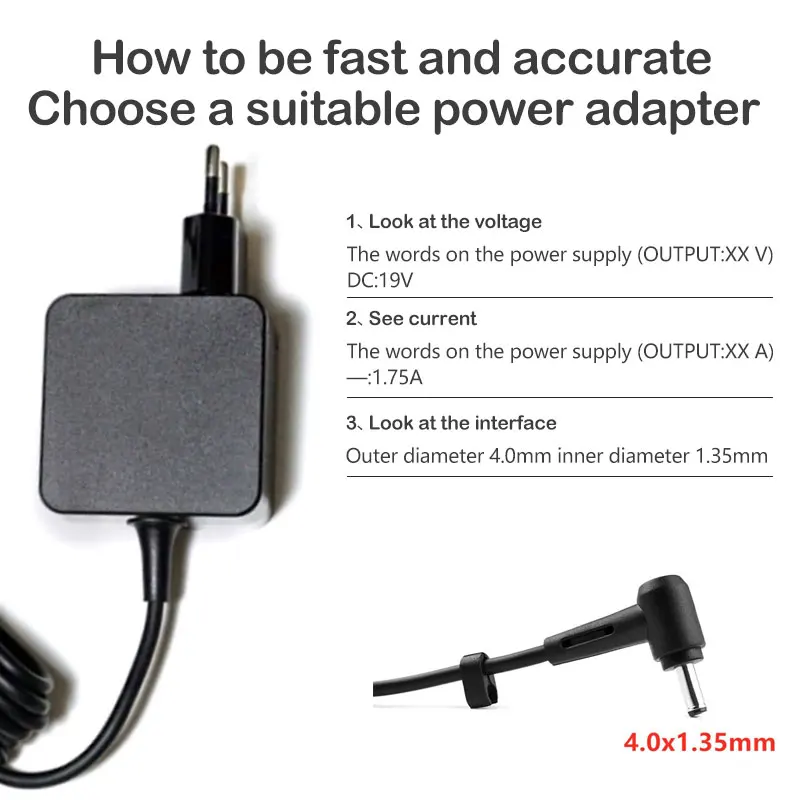 EU Plug New 19V 1.75A 4.0*1.35 33W AC laptop power adapter For ASUS 200CA X202E UX21A UX31A X102 X200 X201 S200E X201E