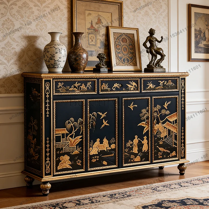 Chinese retro entrance cabinet painted door panel whole frame structure entry cabinet