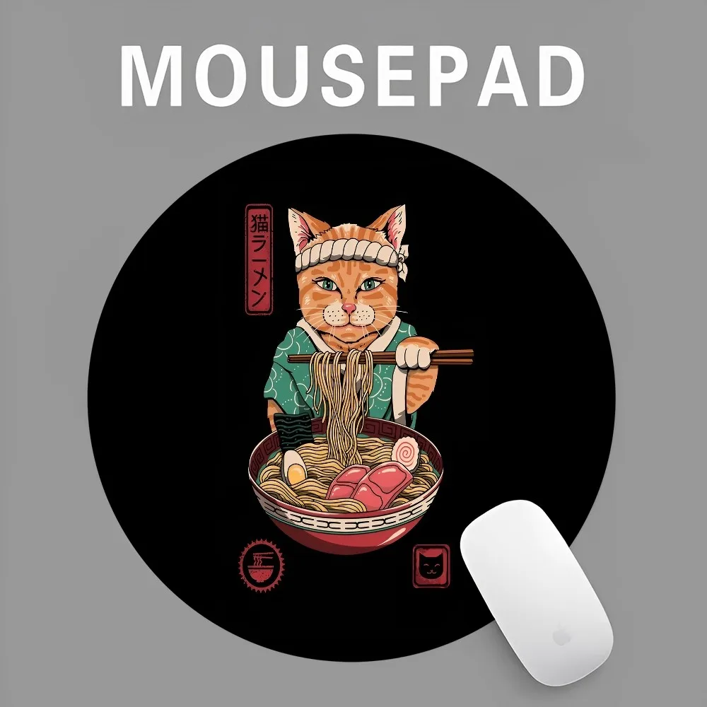 Japanese Samurai Cat Mousepad INS Tide Round Keyboard Mat Table Mat Students Cabinet Gamer Desktop Mousepad Cup Mats Deskpad