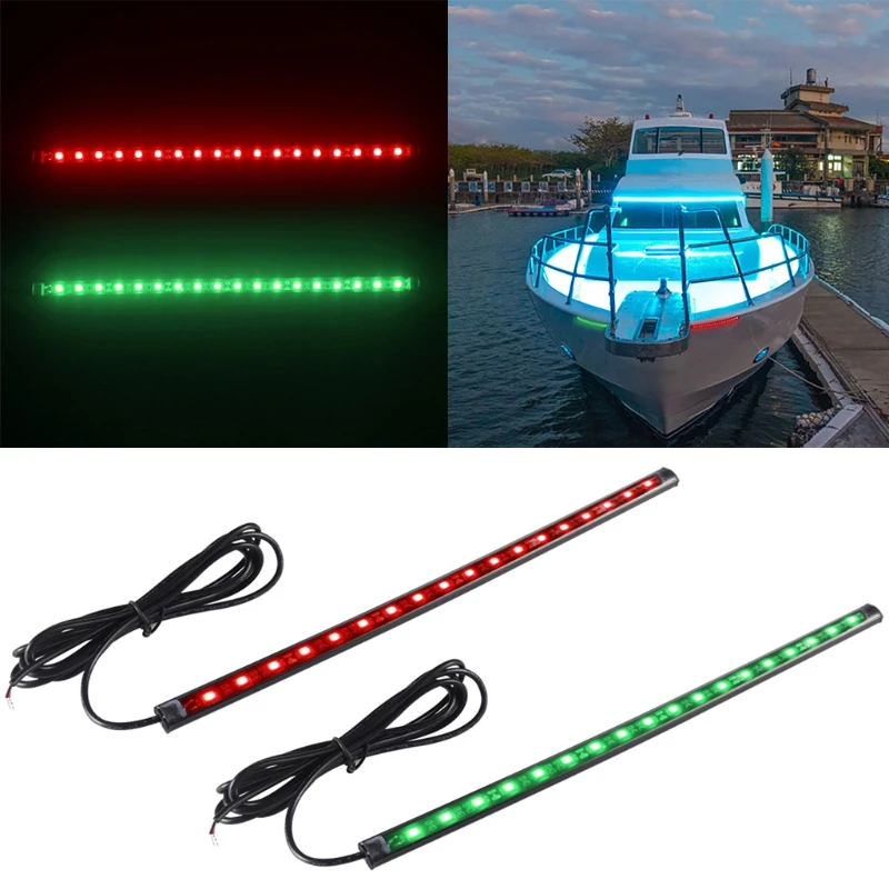 18 LEDs Per Strip Marine Bow Light Sidelight Waterproof for Fishing, Red & Green X5QF