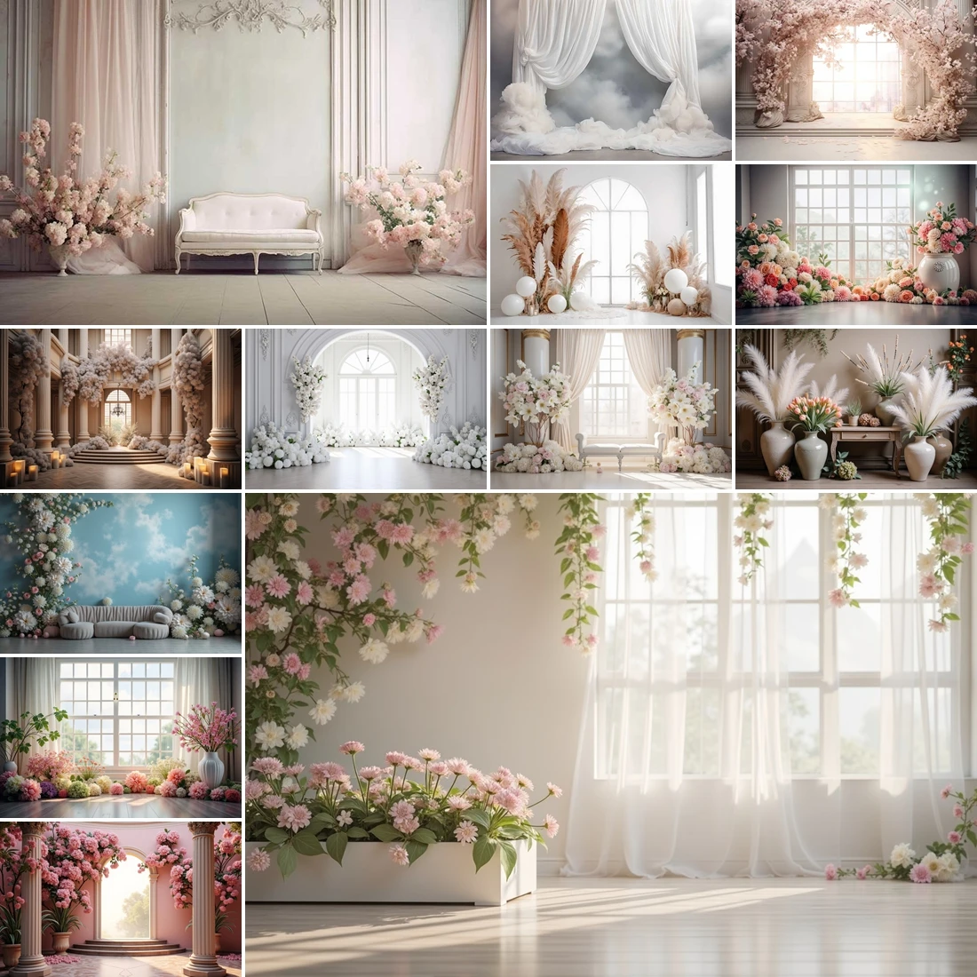 

MOON.QG Pink White Window Curtaion Photography Background Castle Birthday Arch Flower Interior Decorations Backdrop Photozone