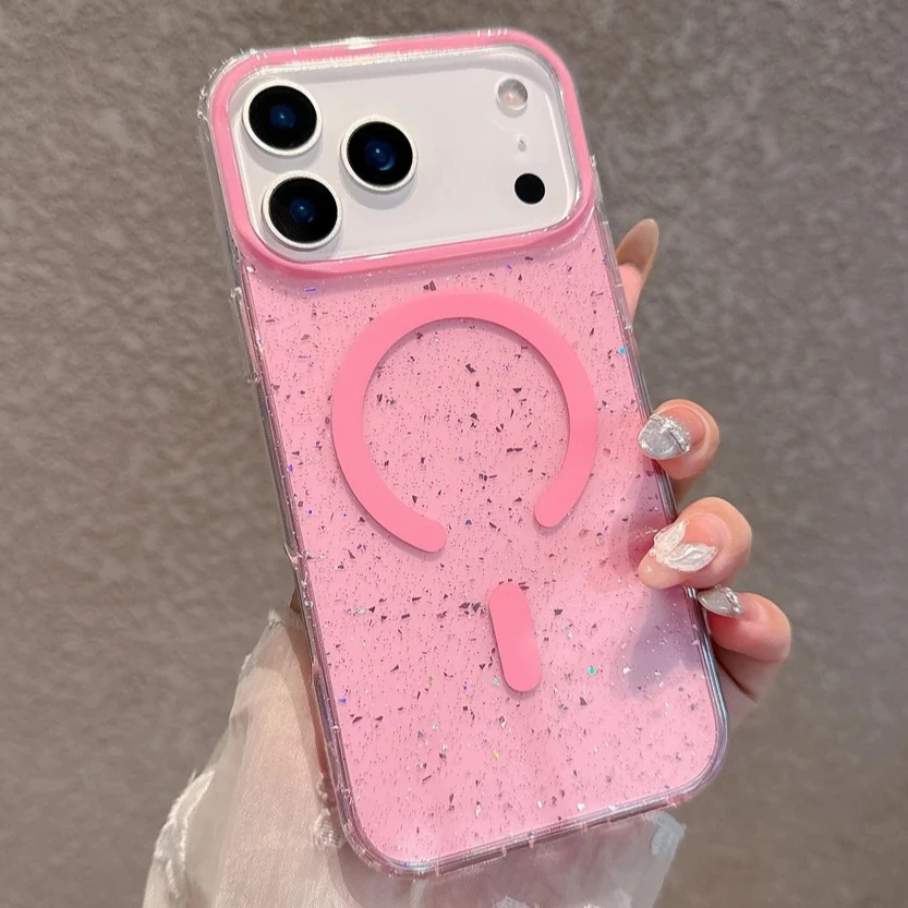 Magnetic Shockproof Transparent TPU Case for IPhone 17 Air 16 15 14 Pro Max  Jelly Glitter for Magsafe Wireless Charging Cover