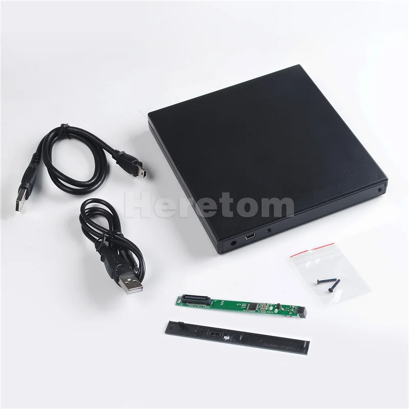 Hard Plastic Slim ABS USB 2.0 12.7mm IDE/ PATA to SATA DVD-ROM External Enclosure Case For CD/DVD Optical Drive