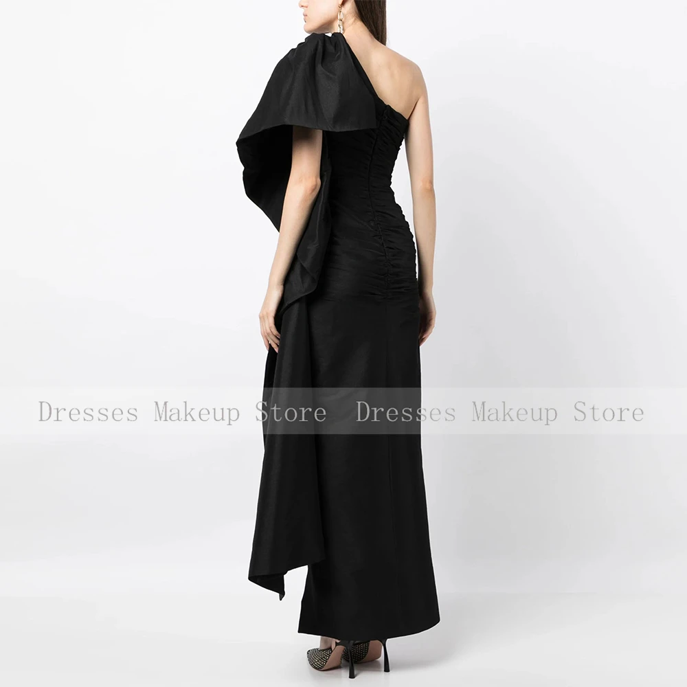 Formal Party Dresses Elegant Black Satin Pleat Ruffles Front Fork 2024 Gowns Straight One-shoulder Bespoke Occasion Gown