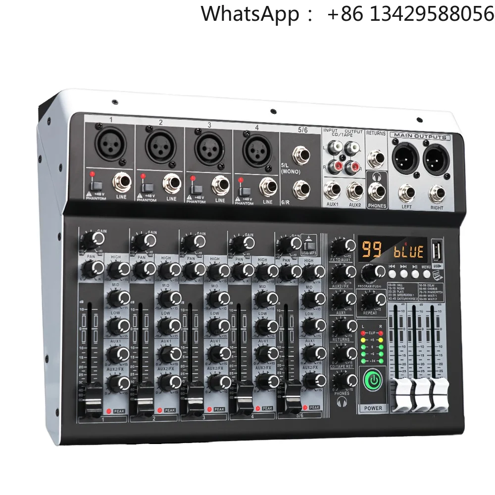 Professional New 6-Channel Mixing Console DJ Controller Mini Audio 99 DPS Effects Sound Cards Two-Person Live Streaming Karaoke