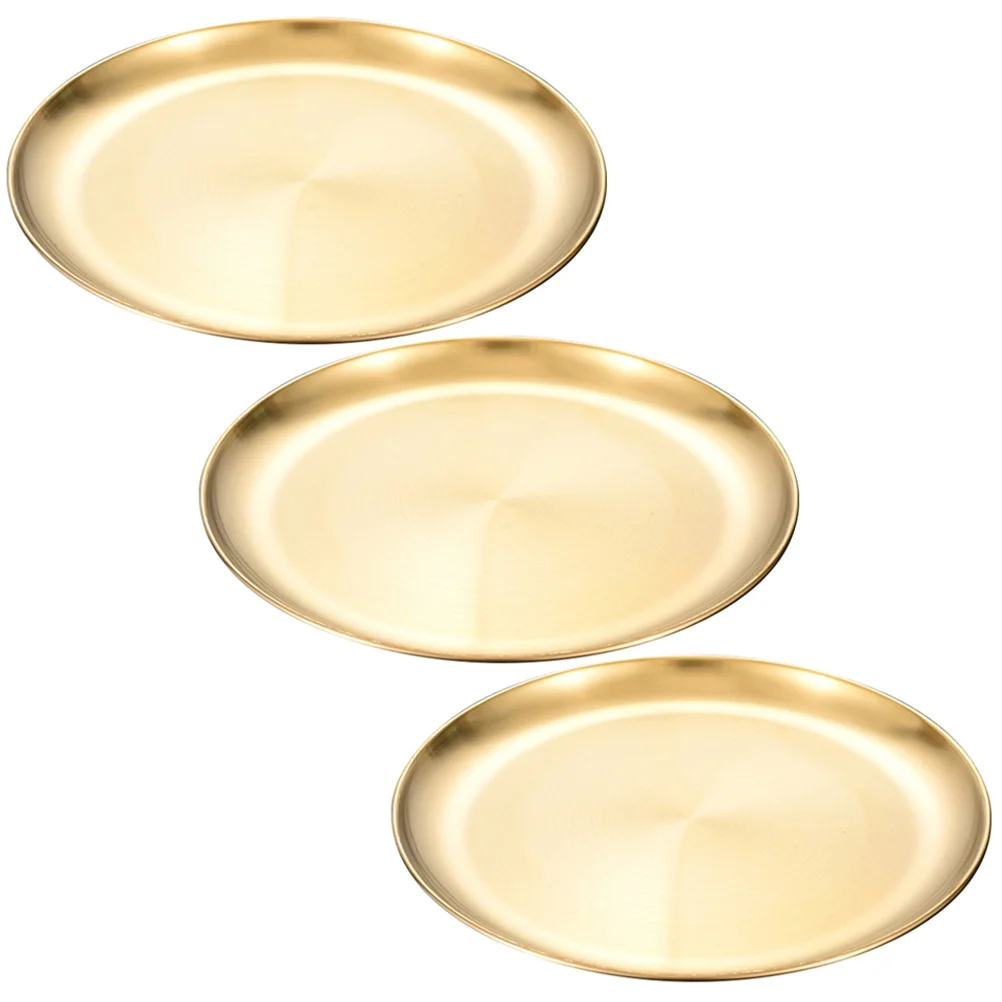 

3 Pcs Plate Metal Vintage Round Healthy Steel Korean Style Dish Retro Gold Nut Dinner