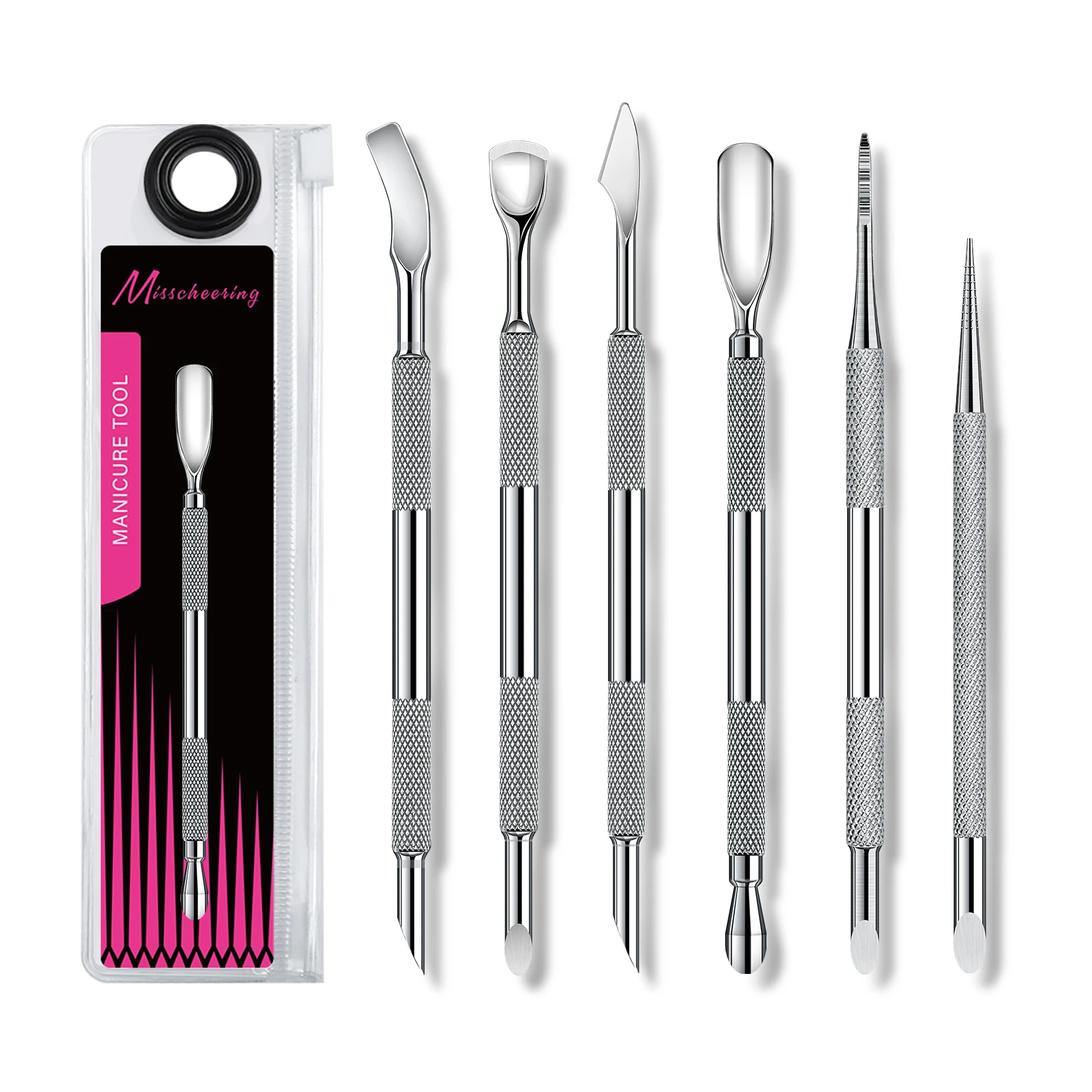 Dwustronny okrągły łbem ściętym odpychacz do skórek Remover pilniki do paznokci ze stali nierdzewnej Manicure Sticks narzędzie narzędzie do zdobienia paznokci High-End — zdjęcie 2