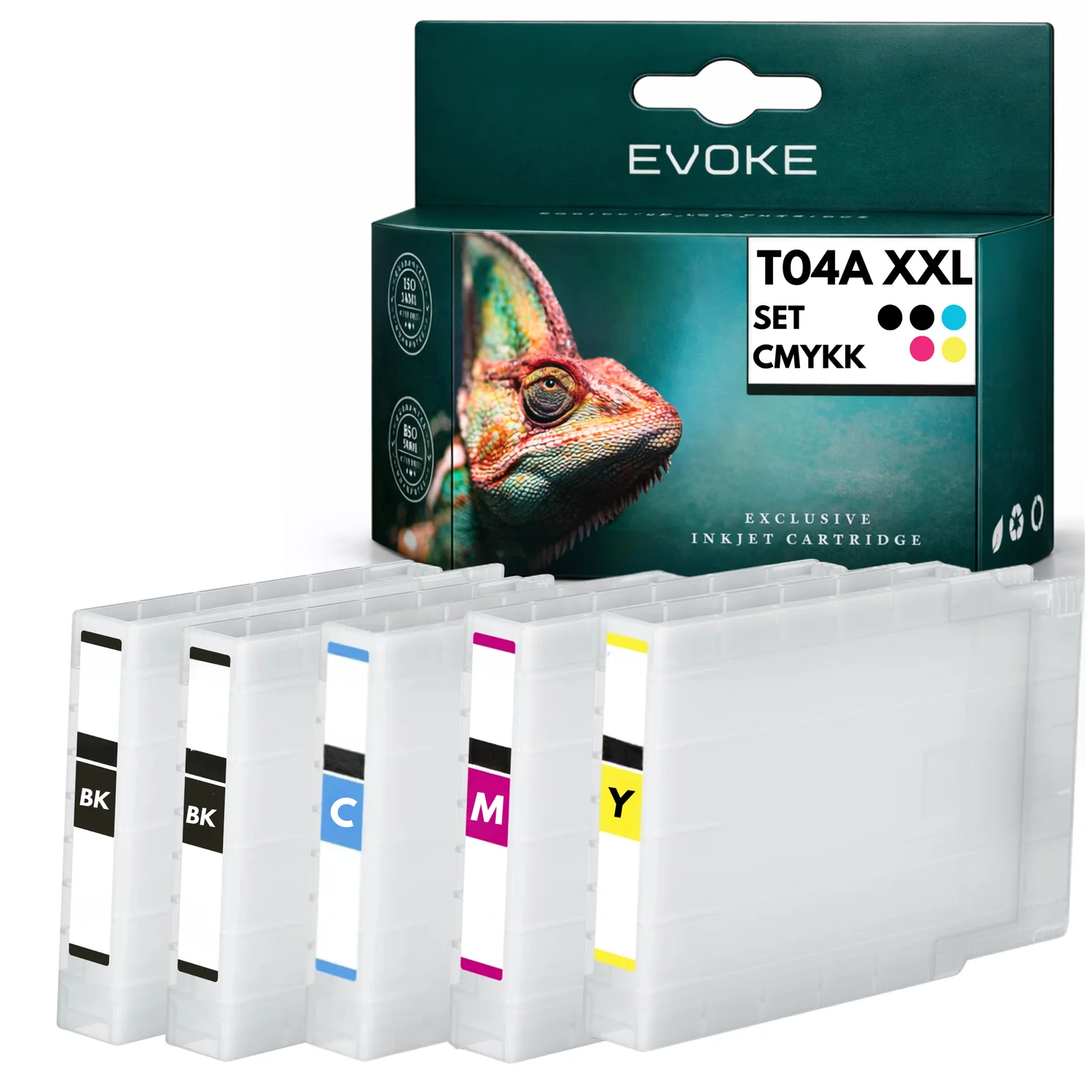 Evoke Compatibele Inkt voor Epson T04A1 T04A2 T04A3 T04A4 XXL 4X Cmyk: Zwart, Cyaan, Magenta, Geel 510 ml Workforce Pro Wf-C8190Dw C8190Dtw C8190Dtwc C8190D3Twc C8690Dwf C8690Dtwf C8690Dtwfc