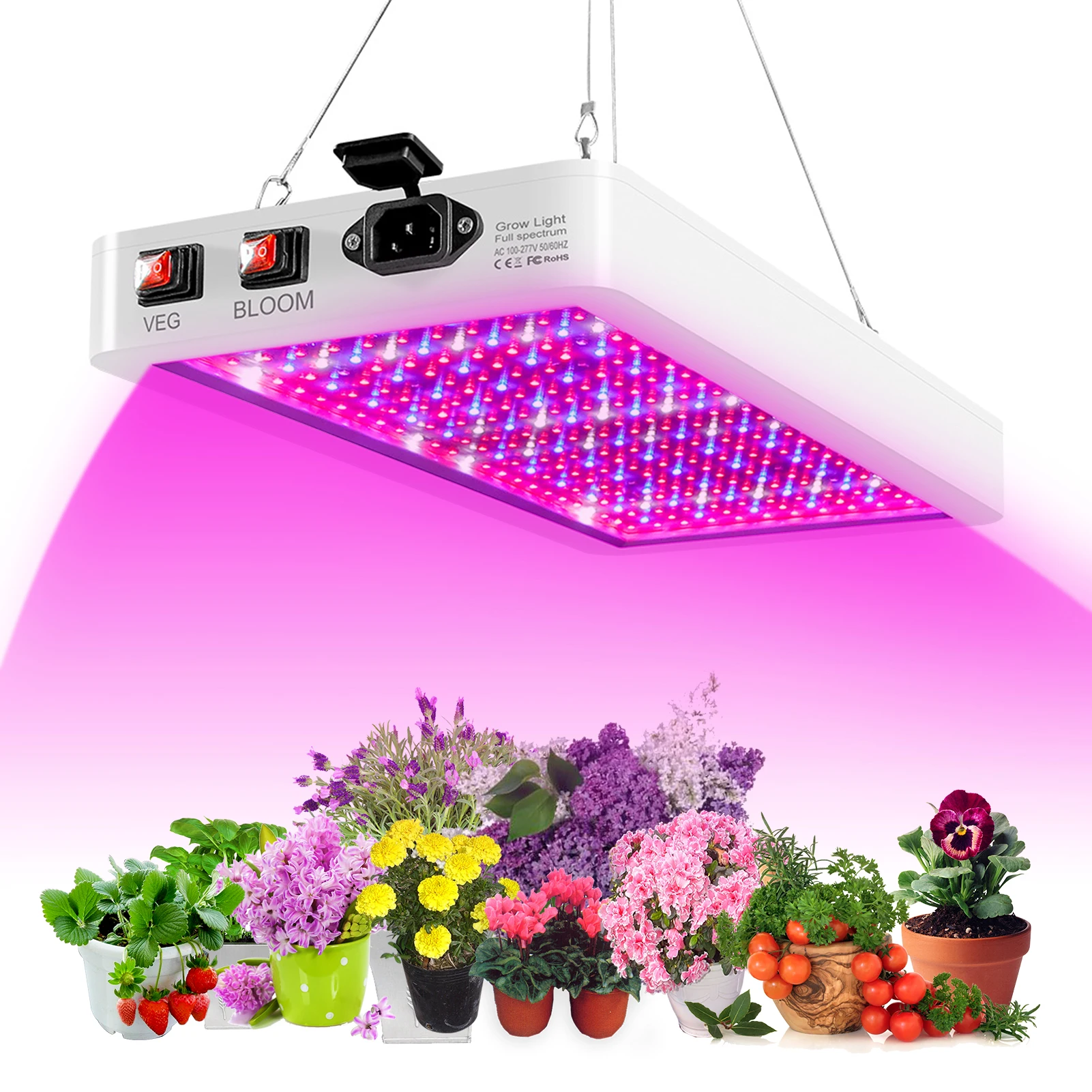 2000W LED Grow Light for Indoor Plants 312 LEDs Full Spectrum Veg and Bloom Dual Switch IP65 Waterproof Hanging Plant Growing