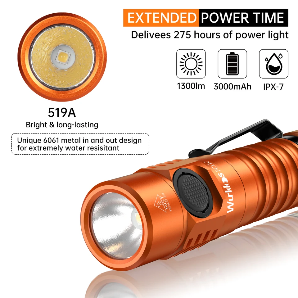 Wurkkos FC11C 懐中電灯 日本化学工業 519A 登山版 18650 バッテリー