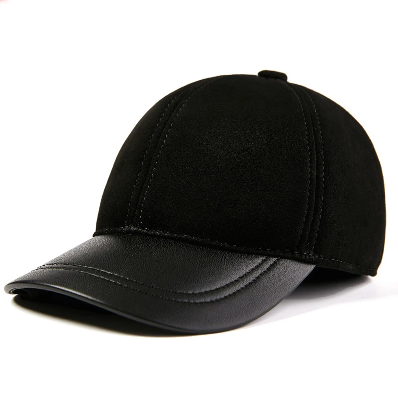 Unisex Thin 100% Sheepskin Baseball Cap Youth Genuine Leather Hat Middle-Aged Elderly Spring Autumn Fashion Duckbill Cap