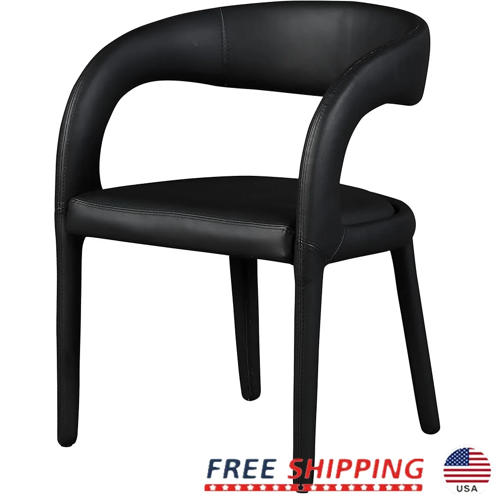 

Contemporary Vegan Leather Upholstered Dining Chair Rounded Back Durable Soft Design Modern Home Furniture Dining Room Decor