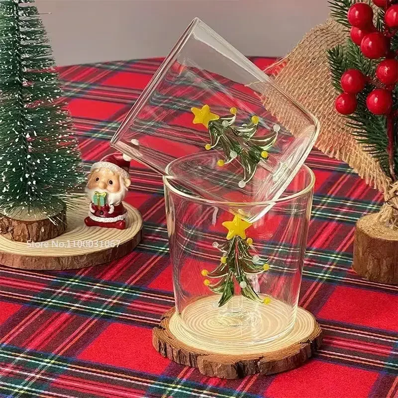 Funny 3D Christmas Tree Wine Glasses Kawaii Home Dinner Party Juice Whiskey Cocktail Glass Office Afternoon Tea Coffee Cup Gift