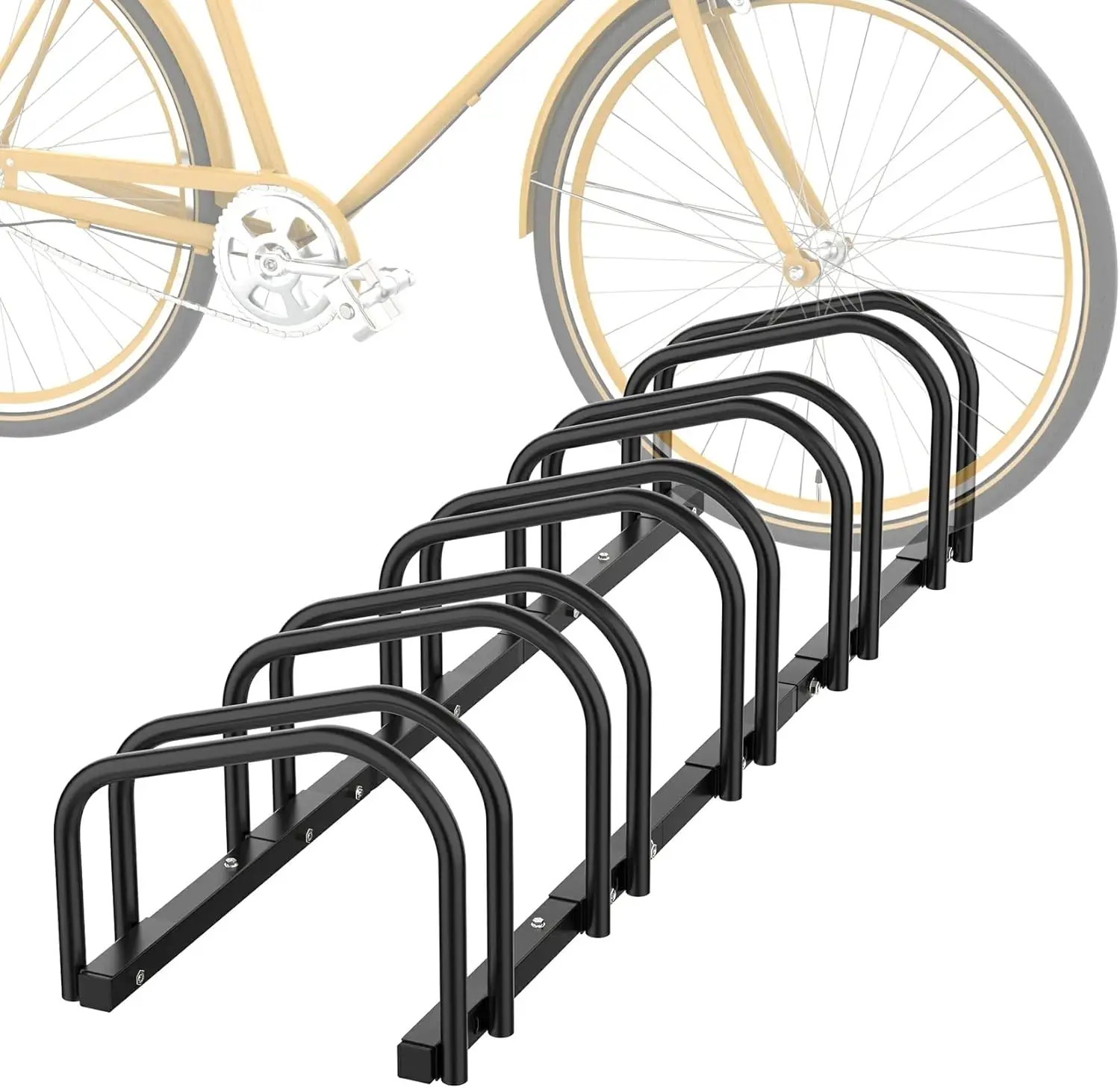 

5-Bike Floor Stand, Indoor/Outdoor Parking Rack for 22-28" Wheels, Max Tire Width 2.1", Garage Storage Solution
