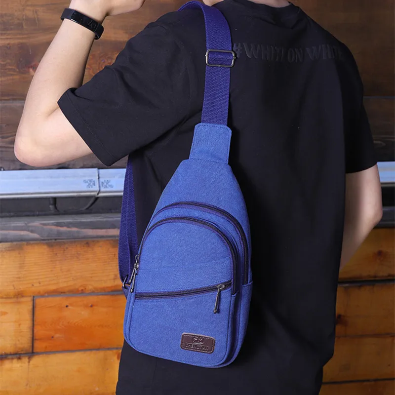 Bolso de pecho de lona para hombre, bolsa de pecho de gran capacidad, informal, bandolera deportiva, para exteriores, novedad