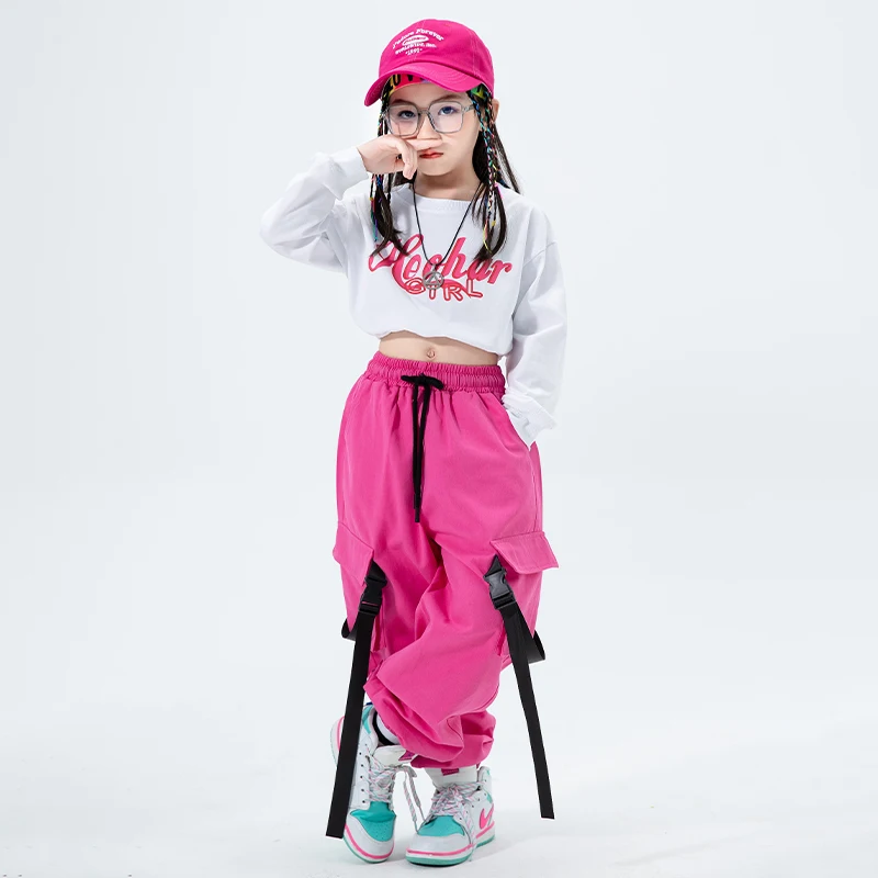 Sudadera corta blanca para niñas, trajes de baile de Jazz, ropa de competición para adolescentes, Hip Hop, pantalones Jooger