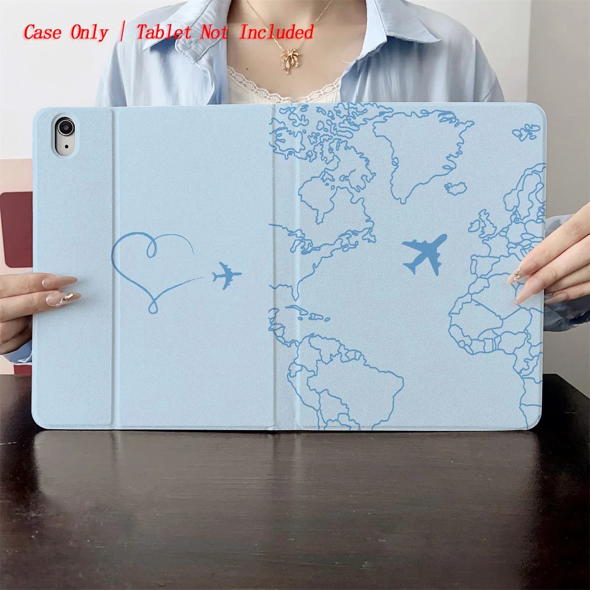 

Playful Blue Map Segments + Blue Aircraft iPad Case for Pro 11 2nd Gen Air 3 9.7 Mini 5 7.9 Shockproof Bumper Cover