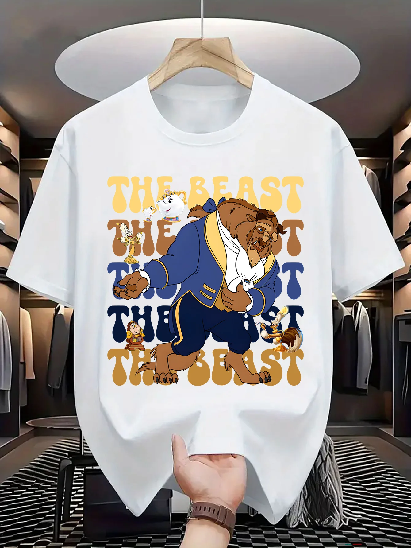 

Disney Beauty and The Beast Men's T-Shirt Daily Leisureand Theme Activities Wear Unisex Cotton Short Sleeve Oversized Streetwear