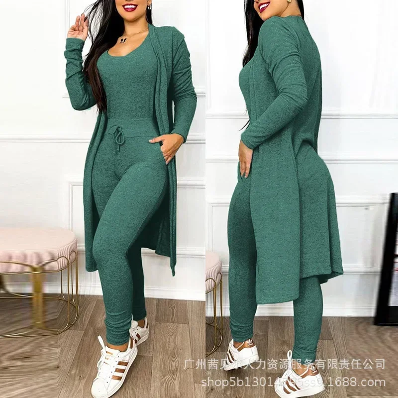 

Jumpsuit & Coat Set Autumn Women Drawstring Pocket Pants Sets 2025 One Piece Long Jumpsuit High Waist Coats Two Piece Sets