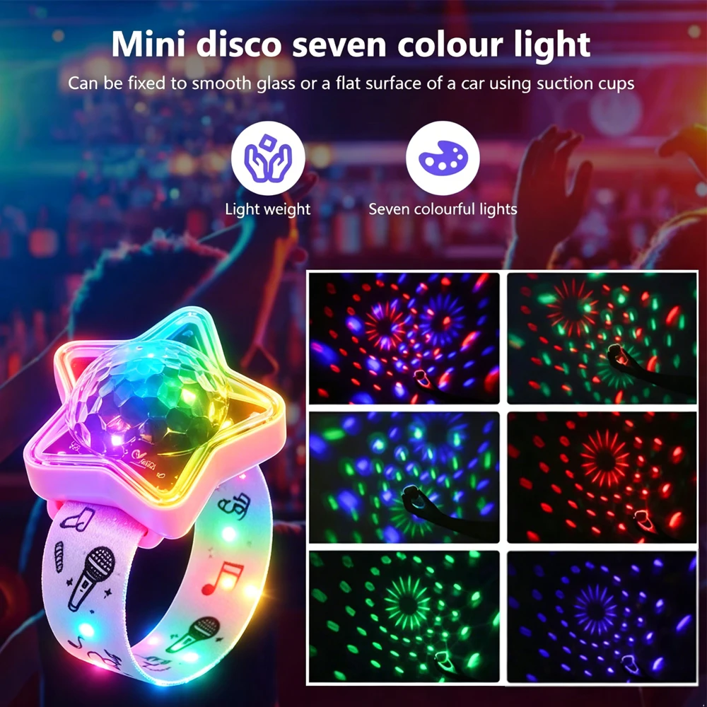 4PCS Rechargeable Wrist‑Worn RGB Disco Projector Light Music Sync Star Shape Night Light Indoor Outdoor Night Gathering Events