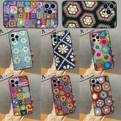 Granny Square Crochet Case For iPhone 16 15 11 12 13 14 Pro Max XS X XR 6S 7 8 Plus 12 13 Mini Back Cover