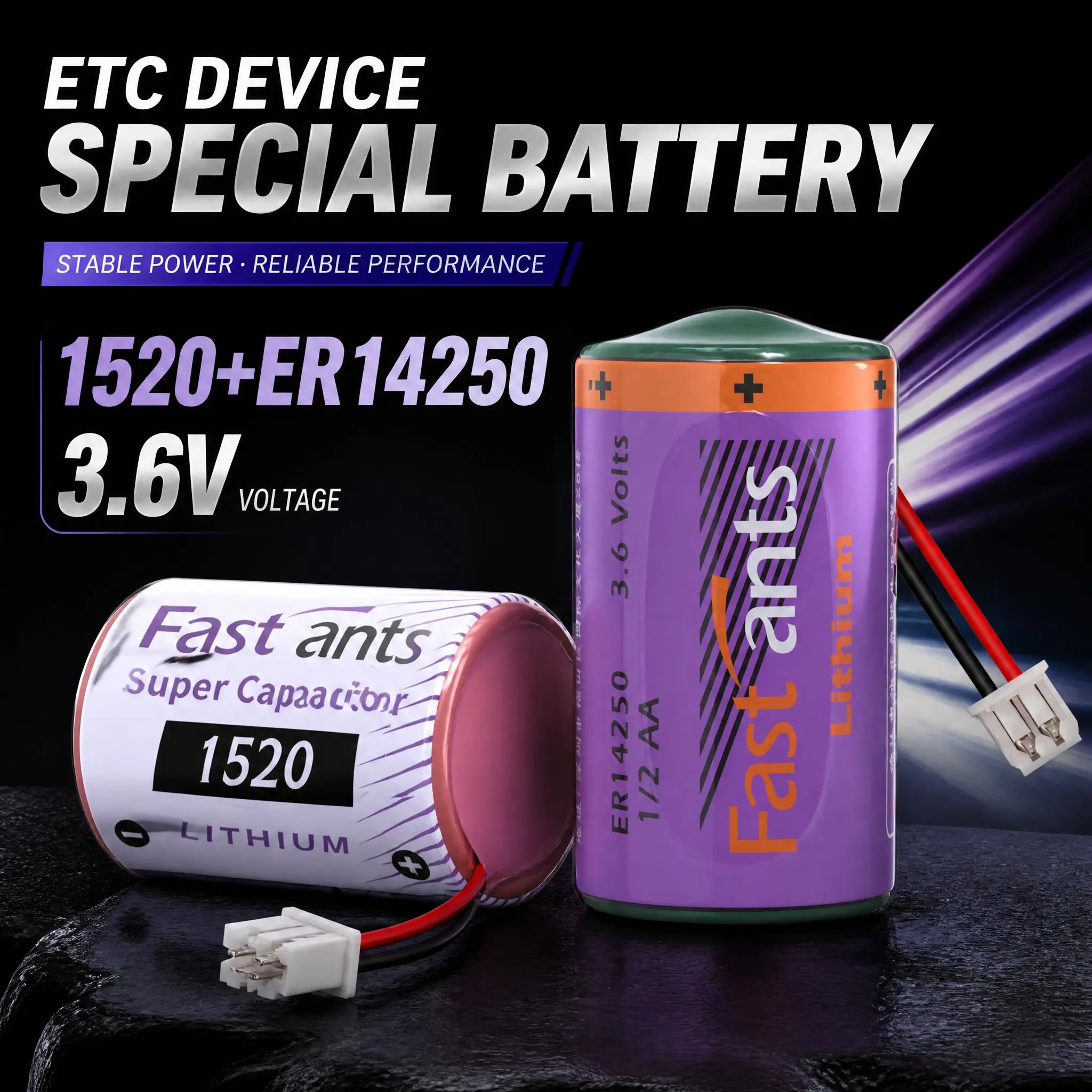 1/2AA ER14250 3.6V Lithium Battery SPC1520 Super Capacitor Charging for Car ETC Electronic Label Toll Collection Equipment