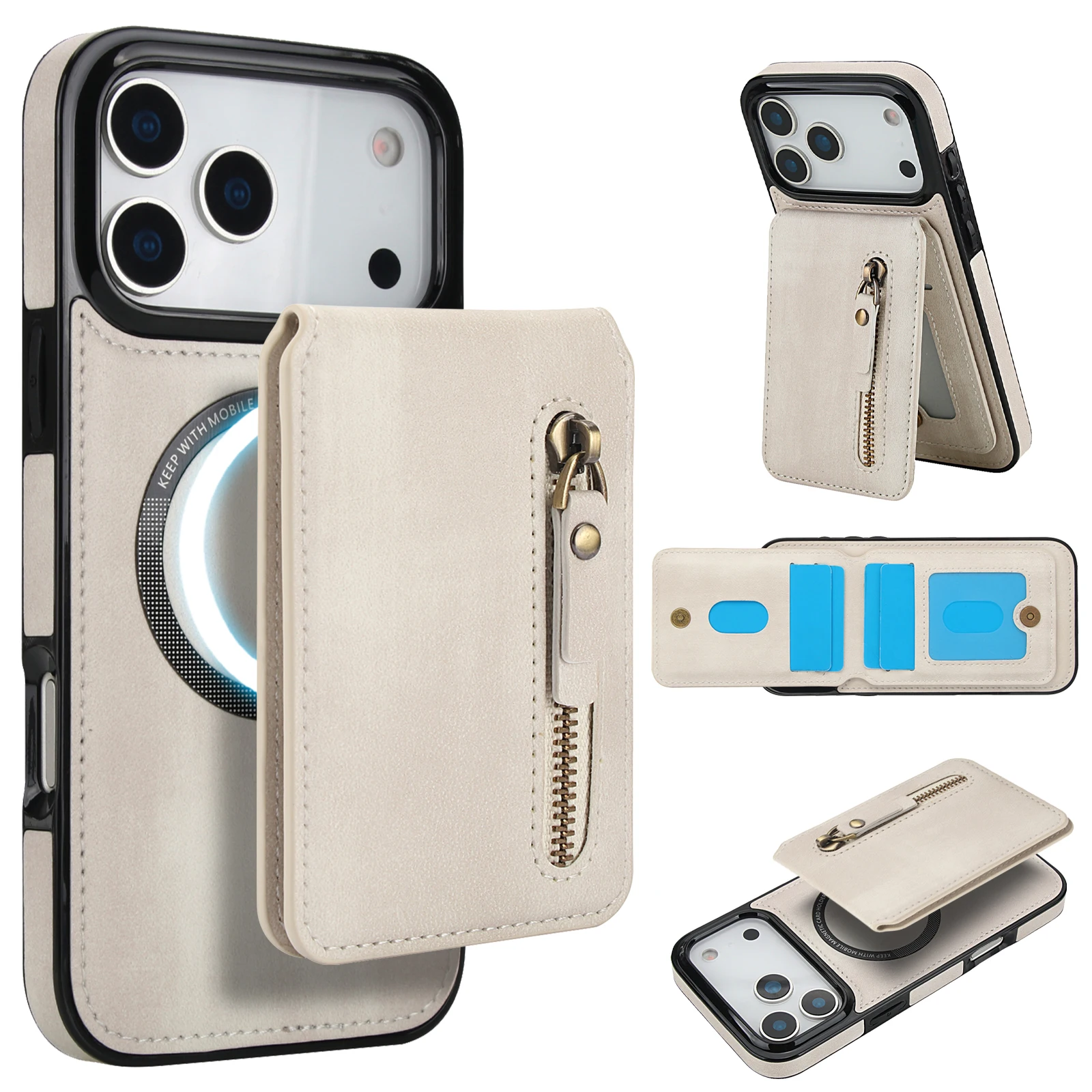 Luxury Wallet Leather Zipper 2 in 1 Magnetic Cards Holder Case For iPhone 17 16 15 14 13 12 11 Pro Max Plus 5G Pocket Bag Cover
